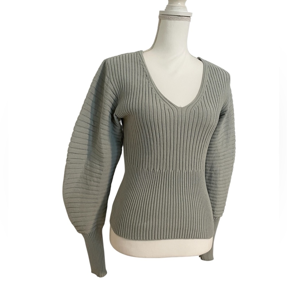 Express Light Green V-Neck Ribbed Stretch Sweater Women’s XS - Picture 4 of 10